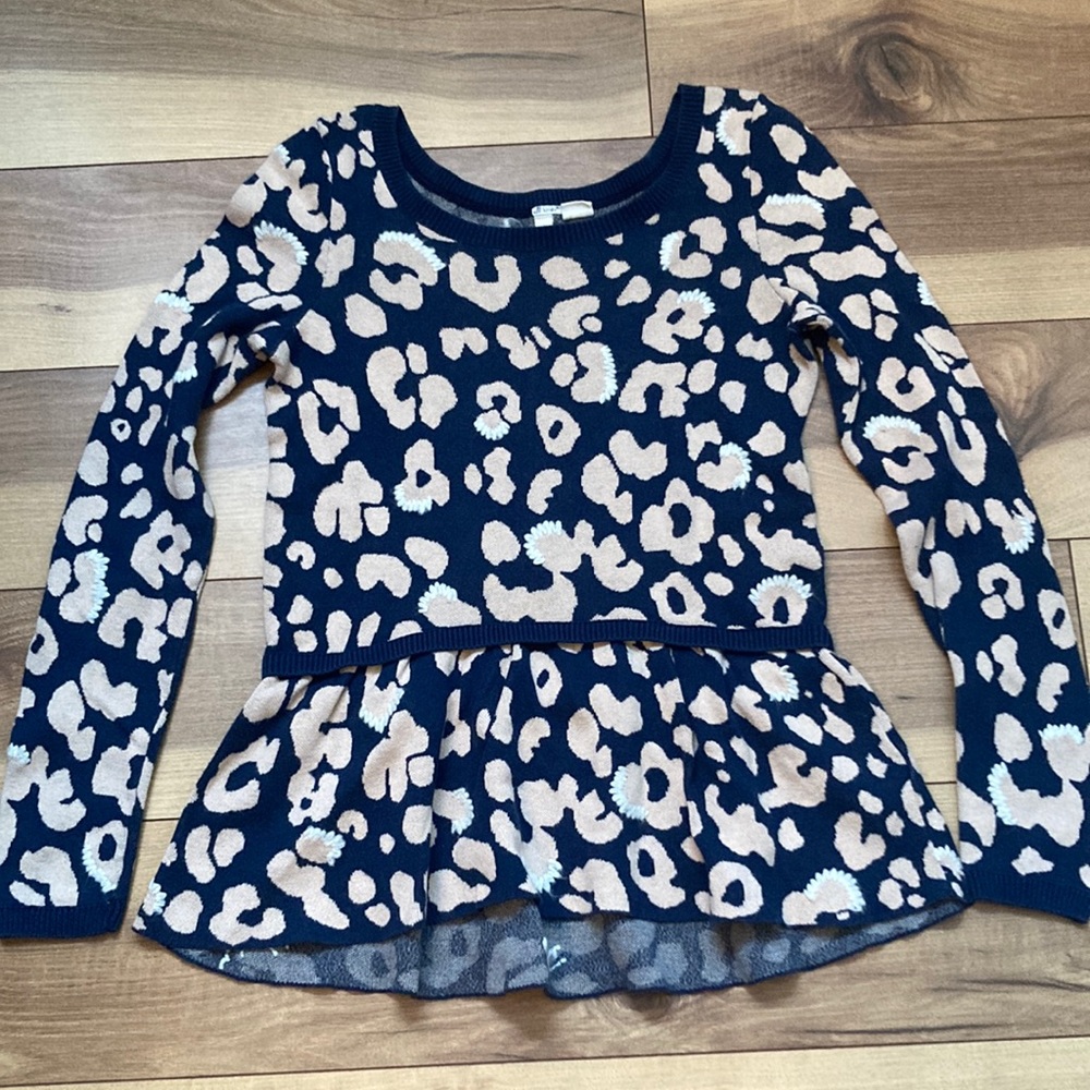 Moth leopard print peplum cotton blend sweater. Size XS - Picture 2 of 7